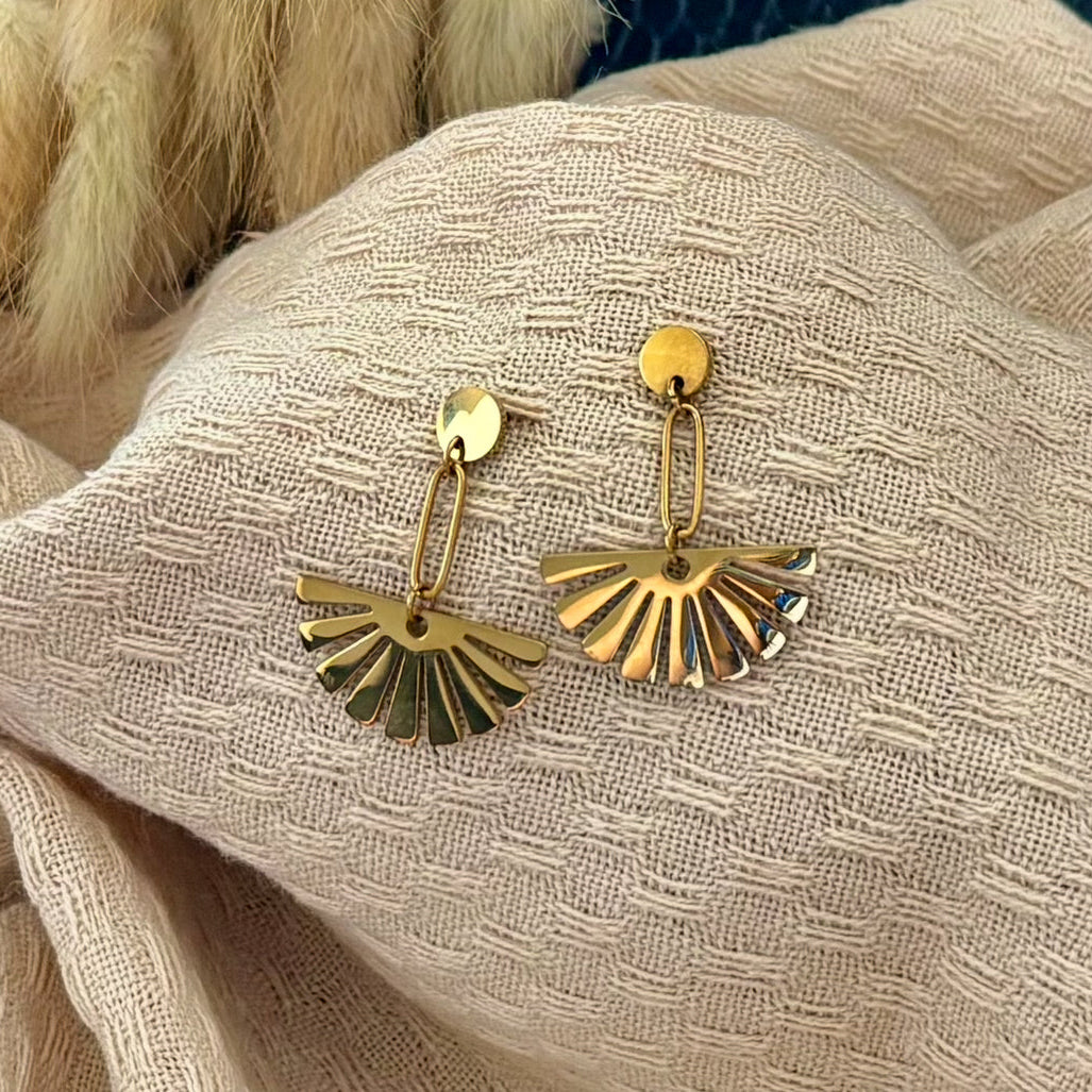 Boucles d'oreilles Éventail d'Or - acier inoxydable