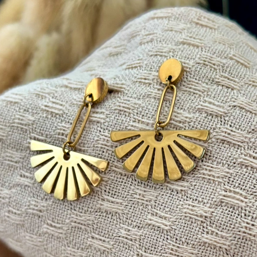 Boucles d'oreilles Éventail d'Or - acier inoxydable